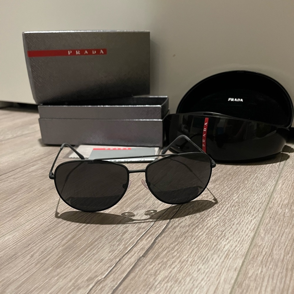 Prada Linea Rosa PolarizedSunglasses 55US 61 Black Matte Grey with Ferrari Red